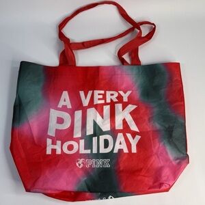 PINK Victoria's Secret Red Pink Green Tie-Dye Tote - "A Very PINK Holiday"